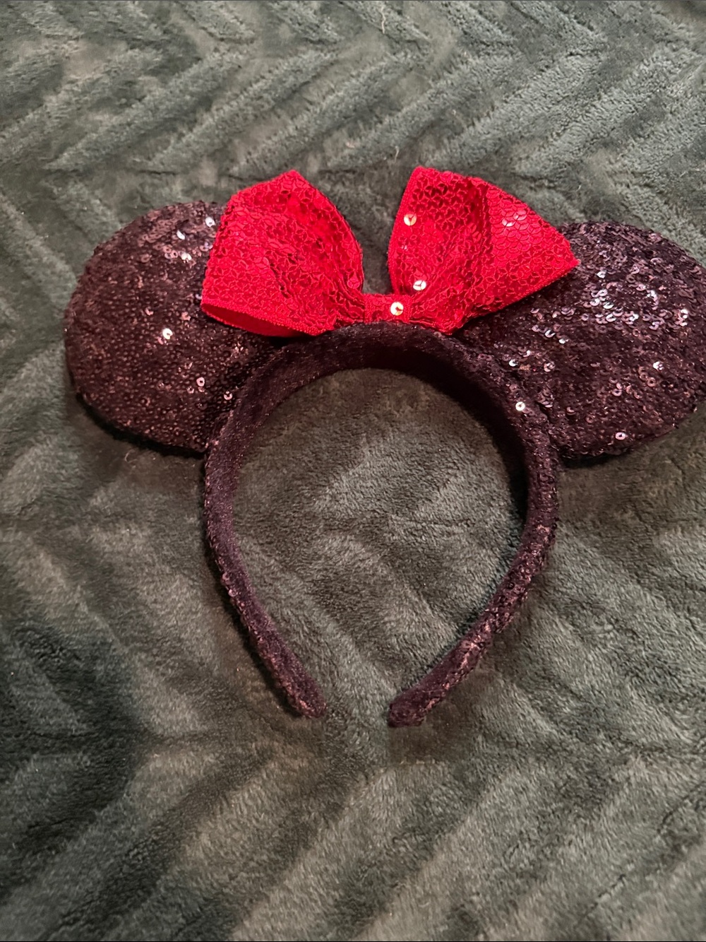 Disney Sequin Minnie Ears Headband with Red Bow